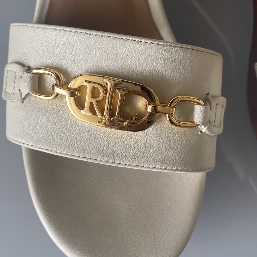Lauren Ralph Lauren White Leather Roxanna Heeled Mules, Sz 9.5 - Picture 2 of 9